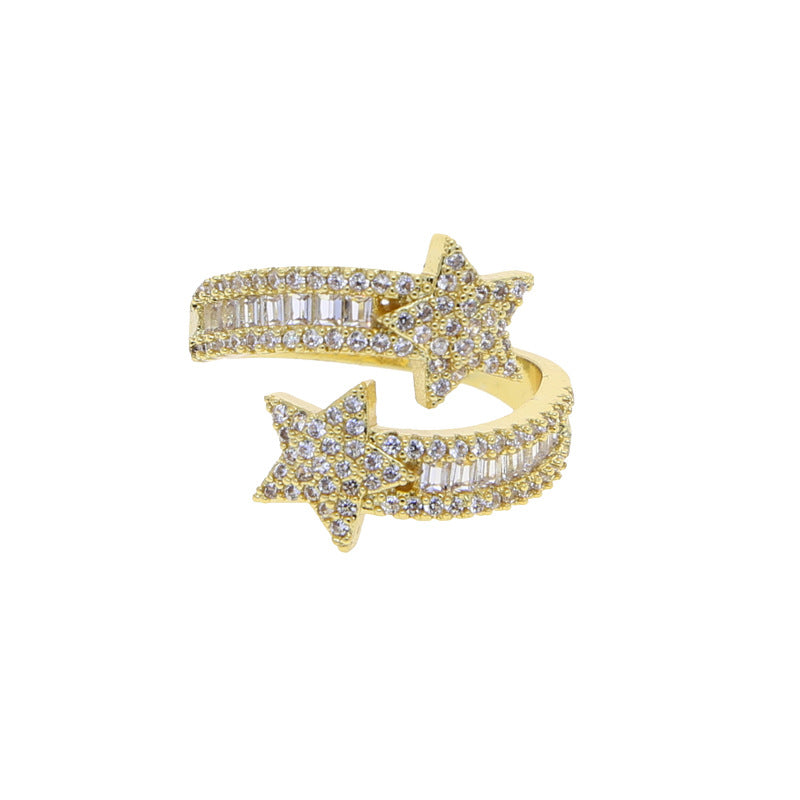 Simple Style Star Copper Inlay Zircon Rings