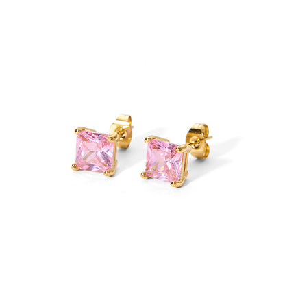 1 Pair Elegant Square Plating Three-dimensional Inlay Stainless Steel Zircon 18k Gold Plated Ear Studs