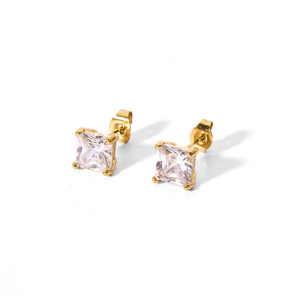 1 Pair Elegant Square Plating Three-dimensional Inlay Stainless Steel Zircon 18k Gold Plated Ear Studs