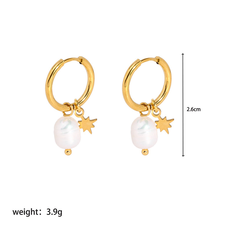 1 Pair Preppy Style Solid Color Plating Inlay Stainless Steel Freshwater Pearl Freshwater Pearl 18k Gold Plated Earrings