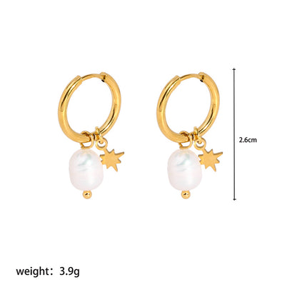 1 Pair Preppy Style Solid Color Plating Inlay Stainless Steel Freshwater Pearl Freshwater Pearl 18k Gold Plated Earrings