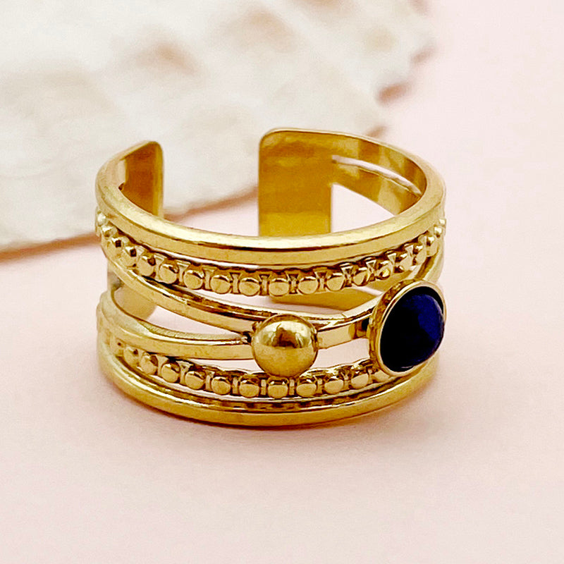 304 Stainless Steel 14K Gold Plated Simple Style Layered Plating Inlay Natural Stone Open Rings