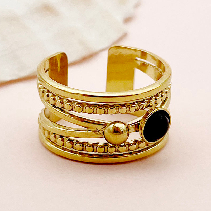 304 Stainless Steel 14K Gold Plated Simple Style Layered Plating Inlay Natural Stone Open Rings