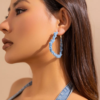 1 Pair Vintage Style Round Denim Hoop Earrings