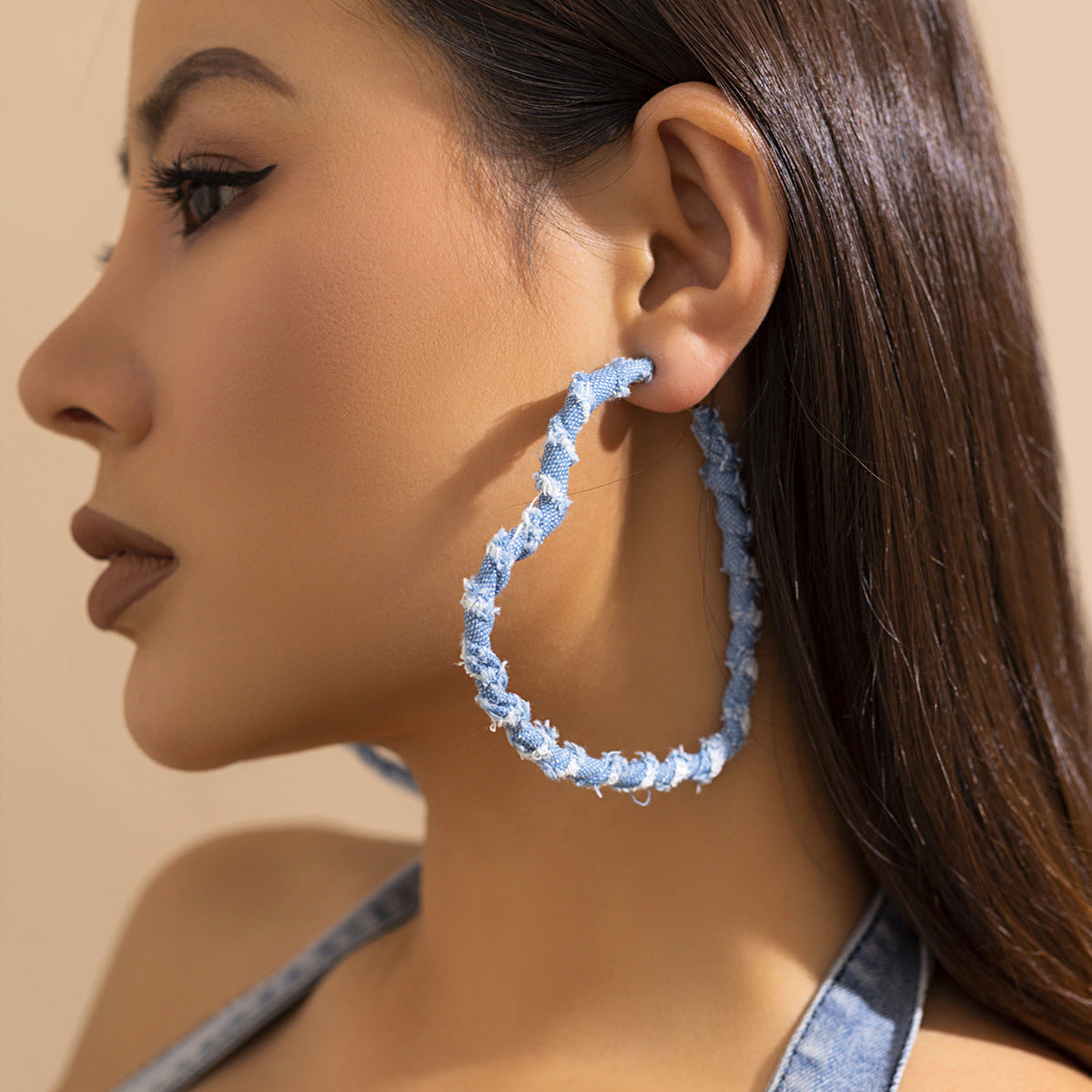 1 Pair Vintage Style Round Denim Hoop Earrings