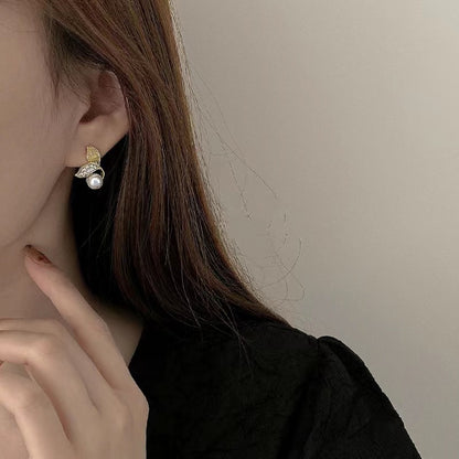 1 Pair Simple Style Round Inlay Alloy Pearl Zircon Drop Earrings