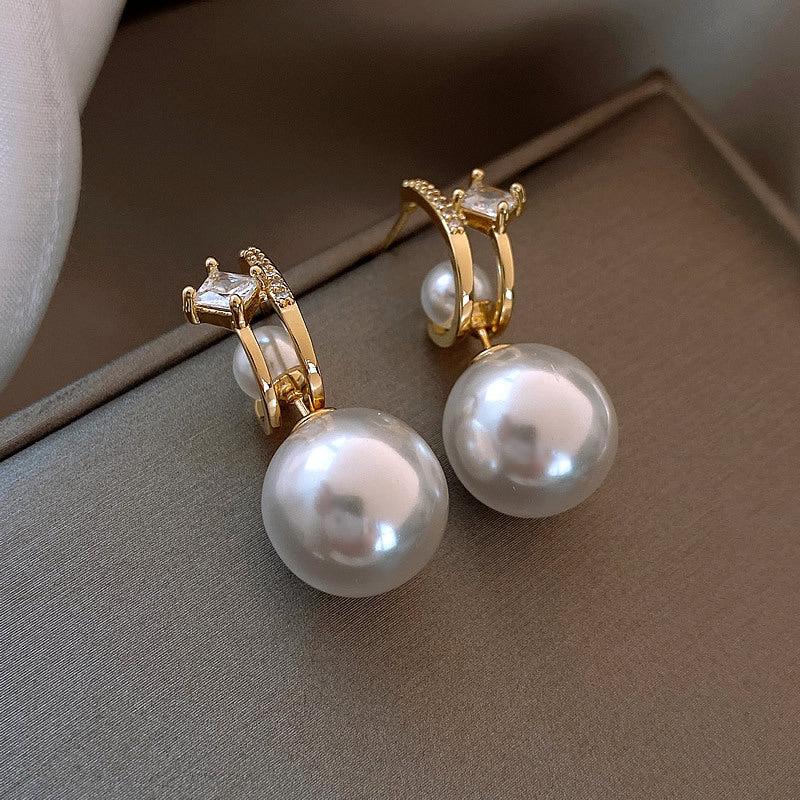 1 Pair Simple Style Round Inlay Alloy Pearl Zircon Drop Earrings