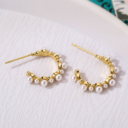 1 Pair Simple Style Commute Solid Color Plating Inlay Copper Artificial Pearls Zircon 18k Gold Plated Earrings