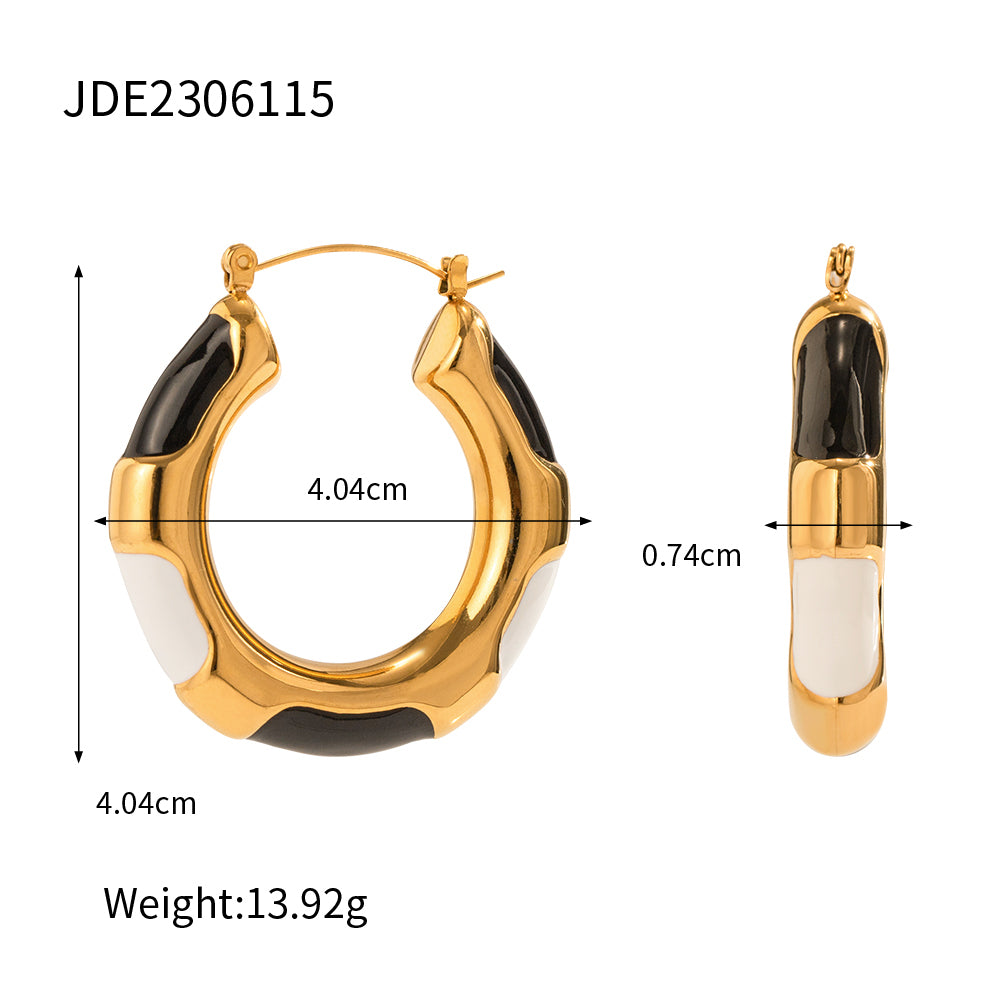 1 Pair Elegant Geometric Enamel Plating Stainless Steel 18k Gold Plated Earrings