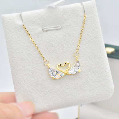 Simple Style Swan Titanium Steel Inlay Zircon Pendant Necklace