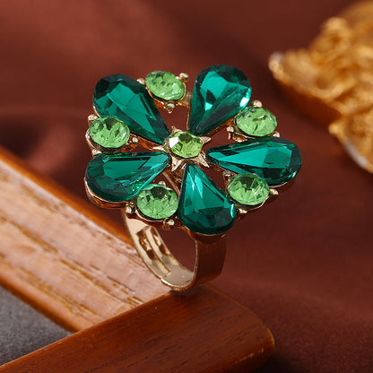 Elegant Flower Alloy Inlay Rhinestones Women's Open Rings