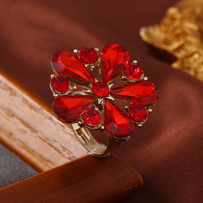 Elegant Flower Alloy Inlay Rhinestones Women's Open Rings