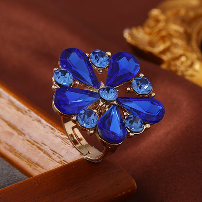 Elegant Flower Alloy Inlay Rhinestones Women's Open Rings