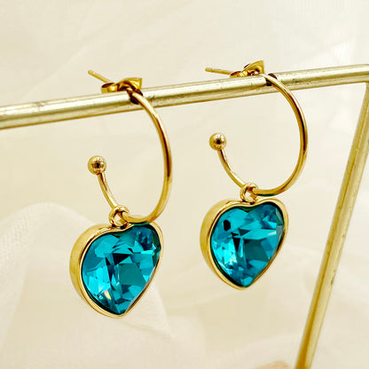 1 Pair Lady Sweet Heart Shape Plating Inlay Stainless Steel Zircon Gold Plated Drop Earrings