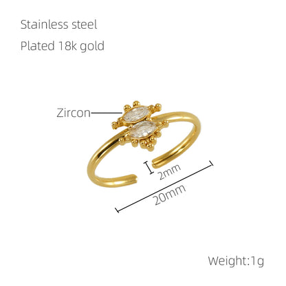 Elegant Simple Style Geometric Stainless Steel Plating Inlay Rhinestones 18k Gold Plated Open Rings