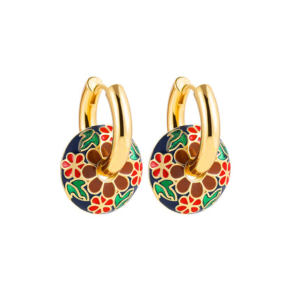 1 Pair Vintage Style Geometric Flower Enamel Alloy Earrings