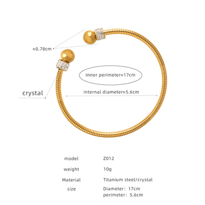 Casual Streetwear Solid Color Titanium Steel Plating Inlay Zircon 18k Gold Plated Bangle