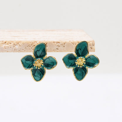 1 Pair Luxurious Sweet Artistic Petal Enamel Three-dimensional Alloy Ear Studs