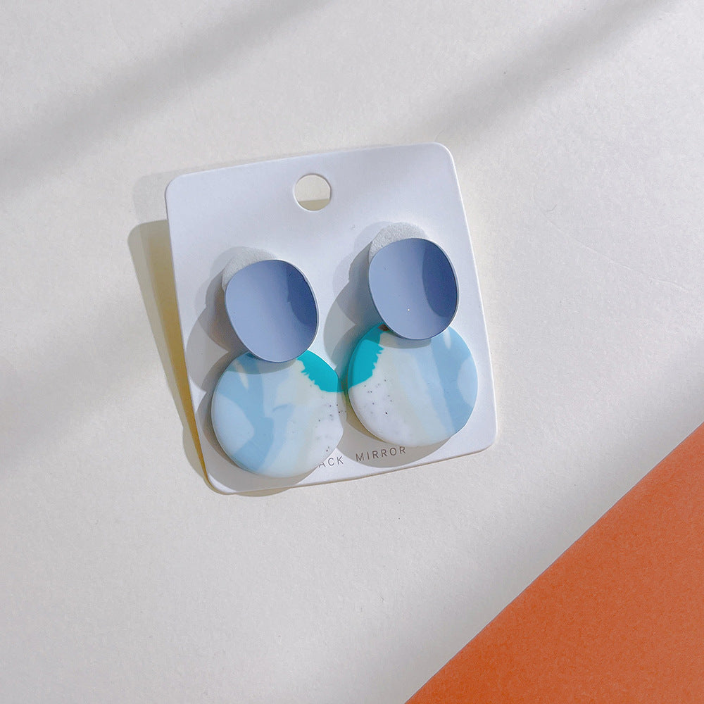 1 Pair Simple Style Round Rainbow Color Block Soft Clay Drop Earrings