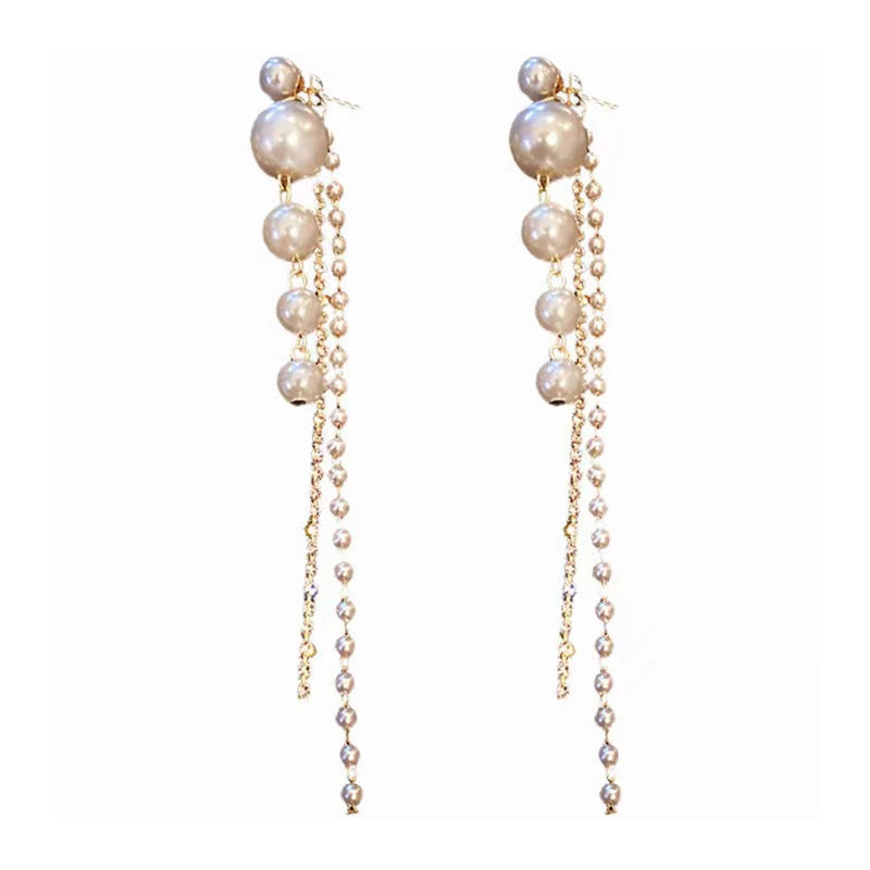 1 Pair Korean Style Solid Color Inlay Alloy Rhinestones Pearl Gold Plated Drop Earrings