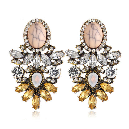 1 Pair Retro Water Droplets Inlay Alloy Rhinestones Gold Plated Drop Earrings