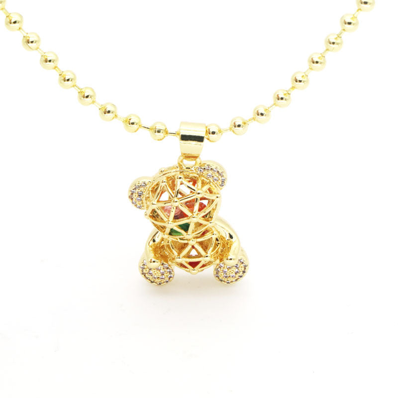 Simple Style Bear Copper Plating Inlay Zircon Gold Plated Pendant Necklace