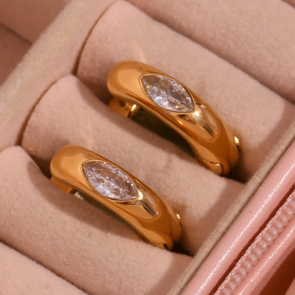 1 Pair Simple Style Solid Color Plating Inlay Stainless Steel Zircon 18k Gold Plated Earrings