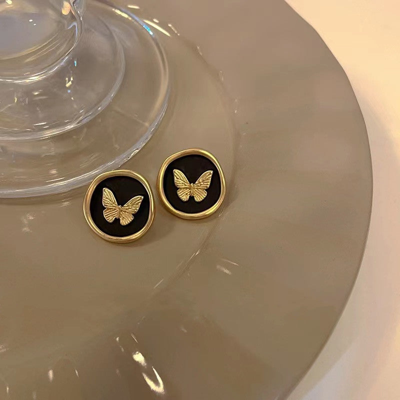 1 Pair Elegant Round Butterfly Enamel Alloy Ear Studs