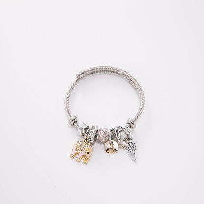 Streetwear Wings Elephant Stainless Steel Alloy Inlay Rhinestones Bangle