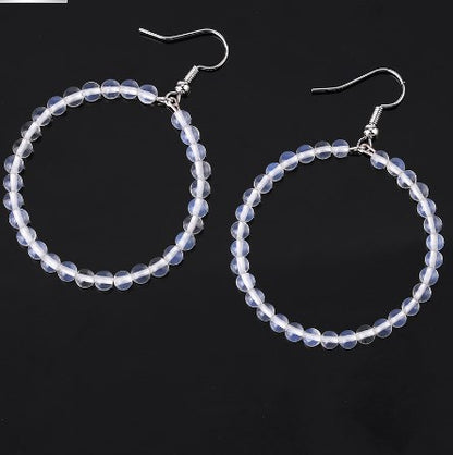 1 Pair Casual Vacation Round Beaded Plating Alloy Natural Stone Crystal Drop Earrings