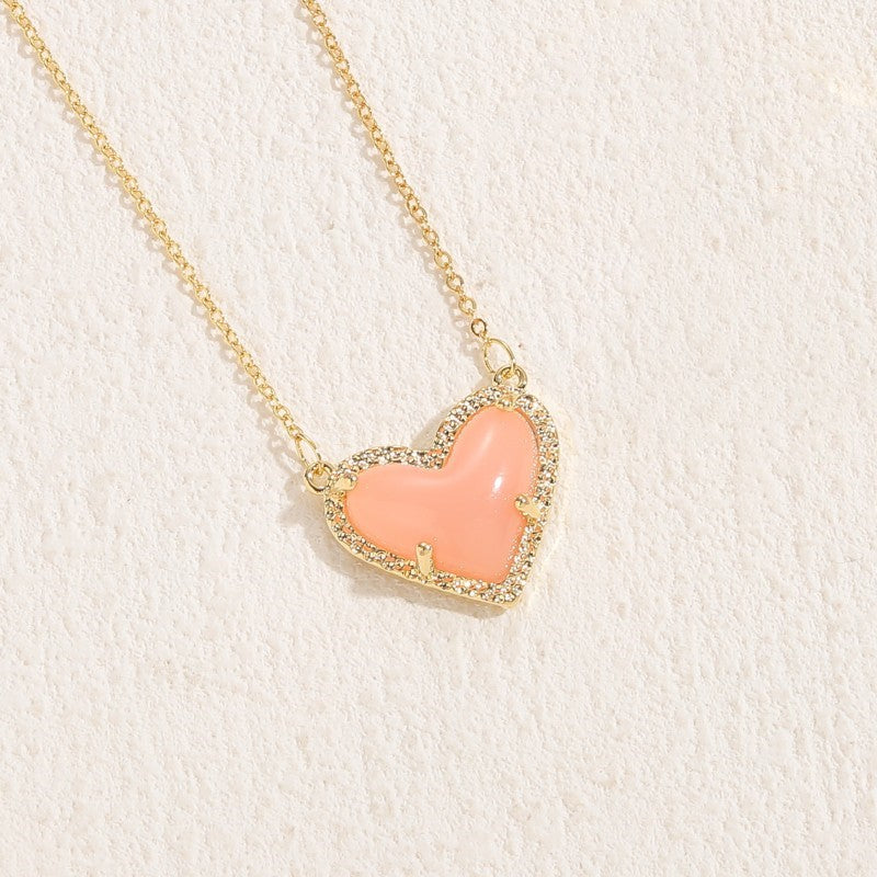 Elegant Classic Style Heart Shape Copper 14k Gold Plated Zircon Pendant Necklace In Bulk