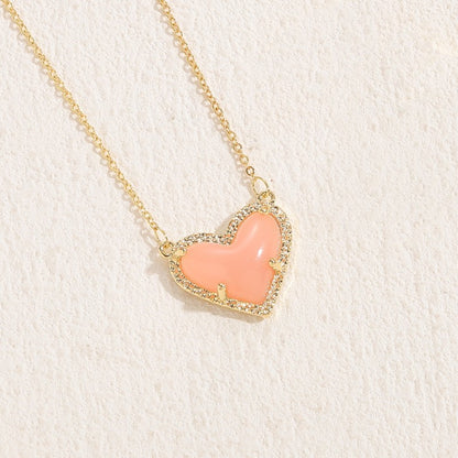 Elegant Classic Style Heart Shape Copper 14k Gold Plated Zircon Pendant Necklace In Bulk