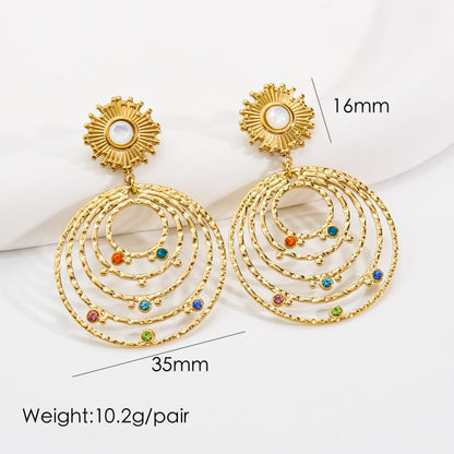 1 Pair Bohemian Round Plating Inlay Stainless Steel Natural Stone Zircon Drop Earrings