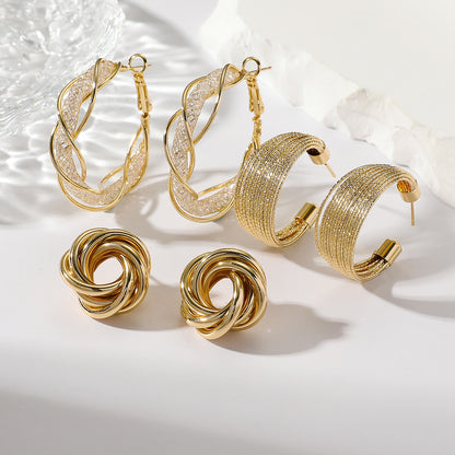 1 Set Korean Style C Shape Circle Ferroalloy Earrings