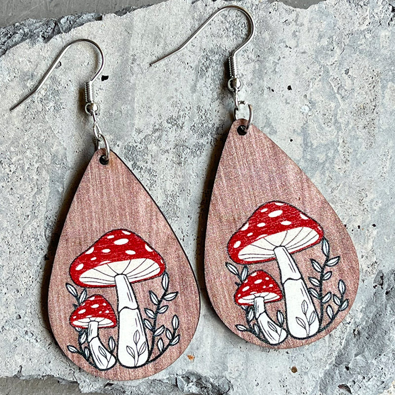 1 Pair Cute Simple Style Squirrel Water Droplets Mushroom Wood Drop Earrings