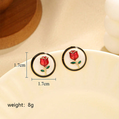 1 Pair Sweet Rose Enamel Copper Ear Studs