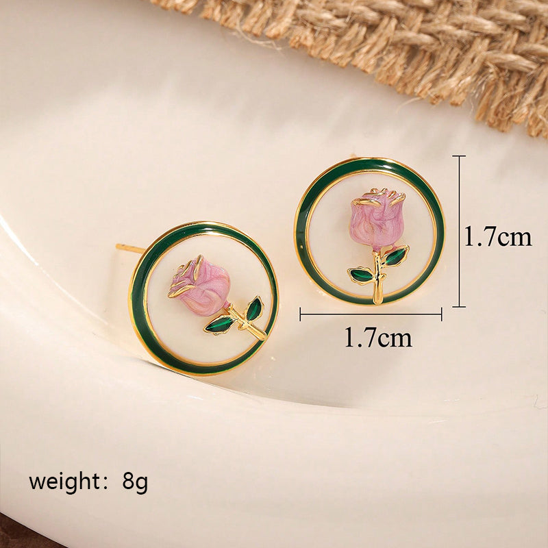 1 Pair Sweet Rose Enamel Copper Ear Studs