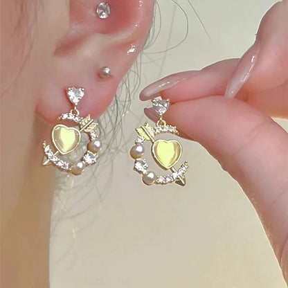 1 Pair Simple Style Heart Shape Inlay Alloy Zircon Drop Earrings Ear Studs