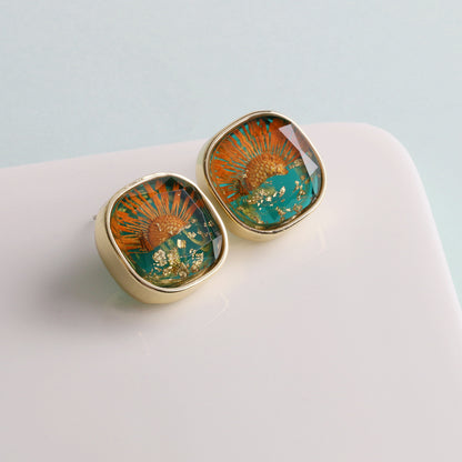 1 Pair Commute Flower Inlay Alloy Artificial Gemstones Ear Studs