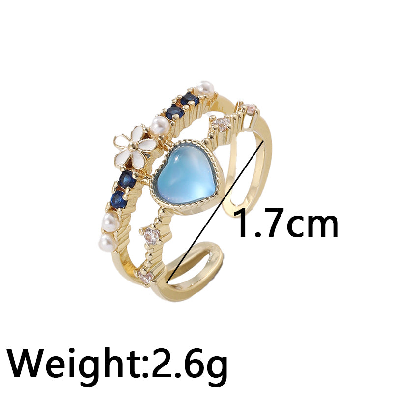 Elegant Lady Heart Shape Flower Copper Inlay Zircon Open Rings