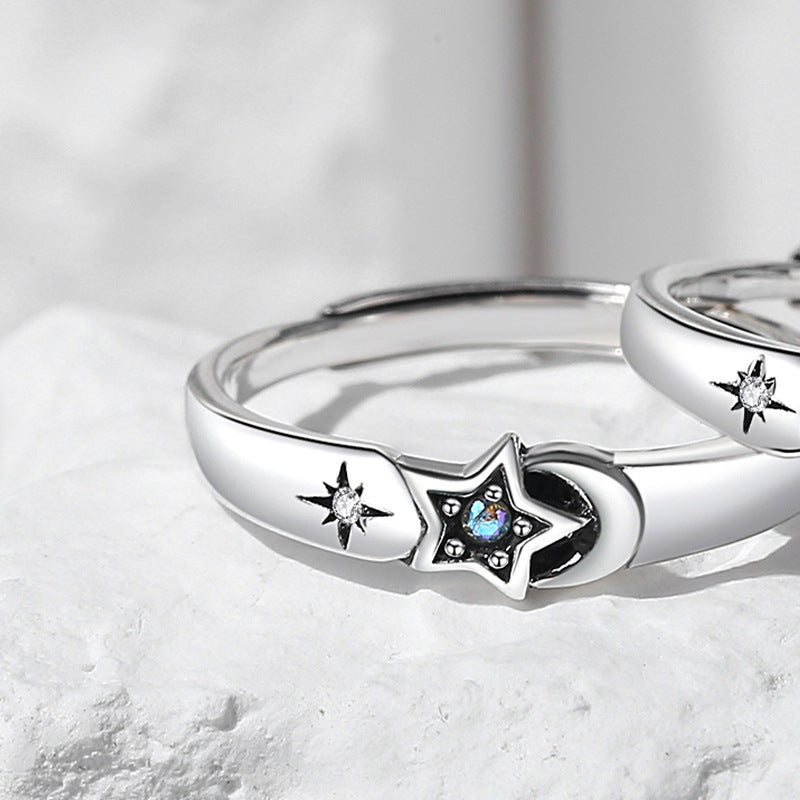 Classic Style Star Sterling Silver Plating Inlay Moonstone Open Rings