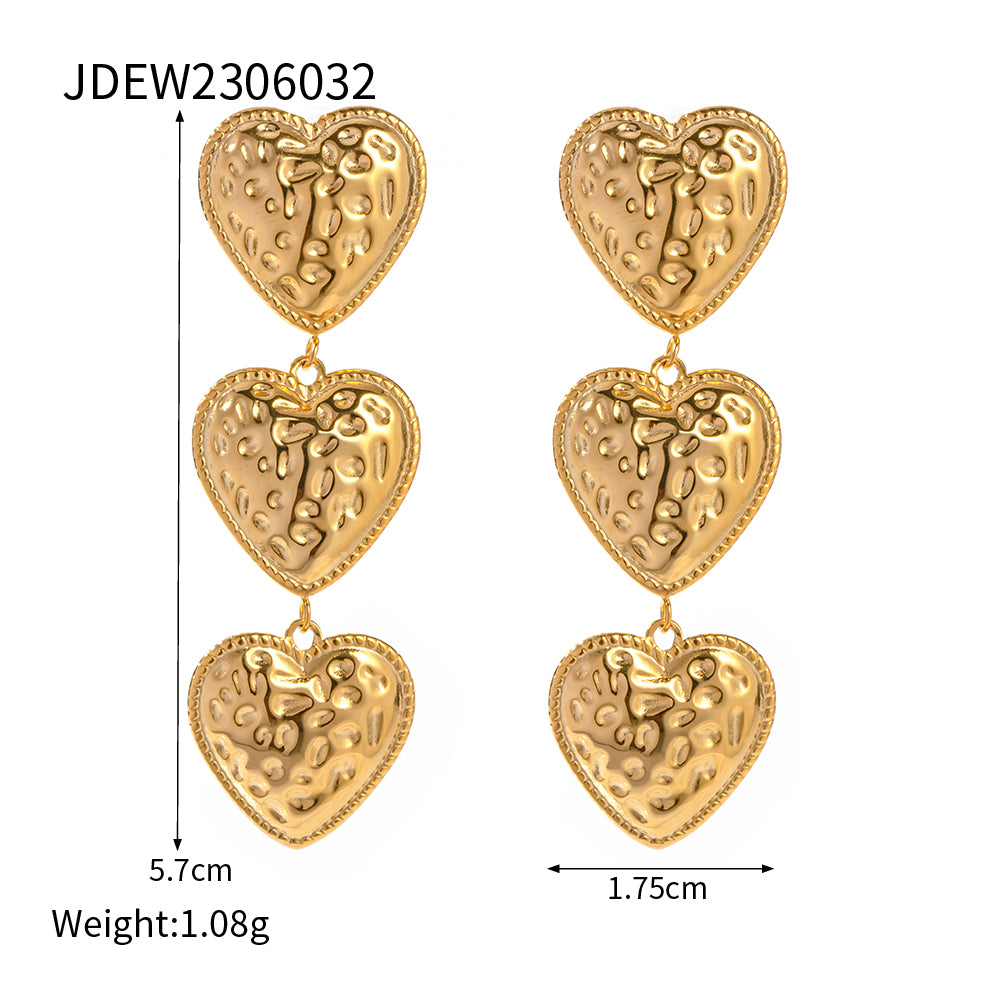 1 Pair Elegant Retro Heart Shape Plating Stainless Steel 18k Gold Plated Drop Earrings