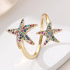 Elegant Streetwear Pentagram Copper Inlay Zircon Open Rings