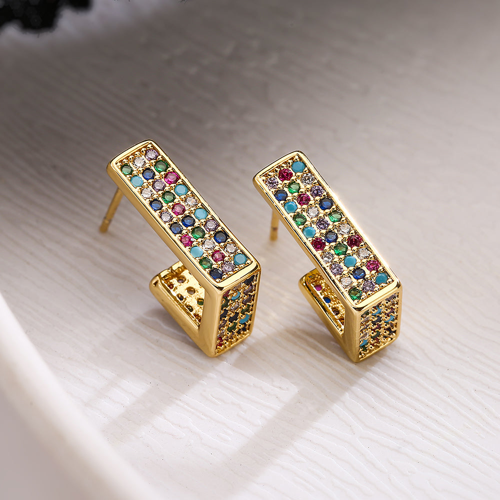 1 Pair Simple Style Commute Square Plating Inlay Copper Zircon 18k Gold Plated Ear Studs