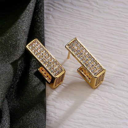 1 Pair Simple Style Commute Square Plating Inlay Copper Zircon 18k Gold Plated Ear Studs