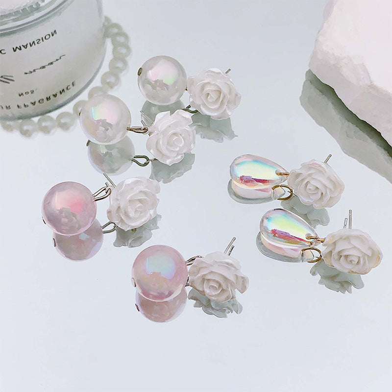 1 Pair Elegant Simple Style Camellia Flowers Synthetic Resin Artificial Pearls Drop Earrings