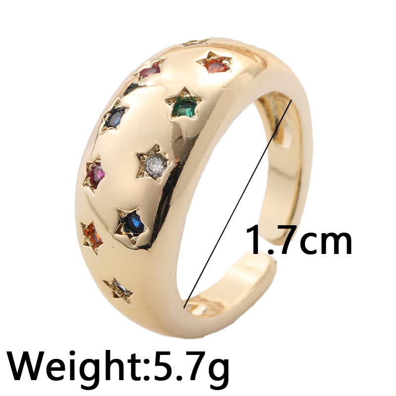 Casual Streetwear Geometric Star Copper Inlay Zircon Open Rings