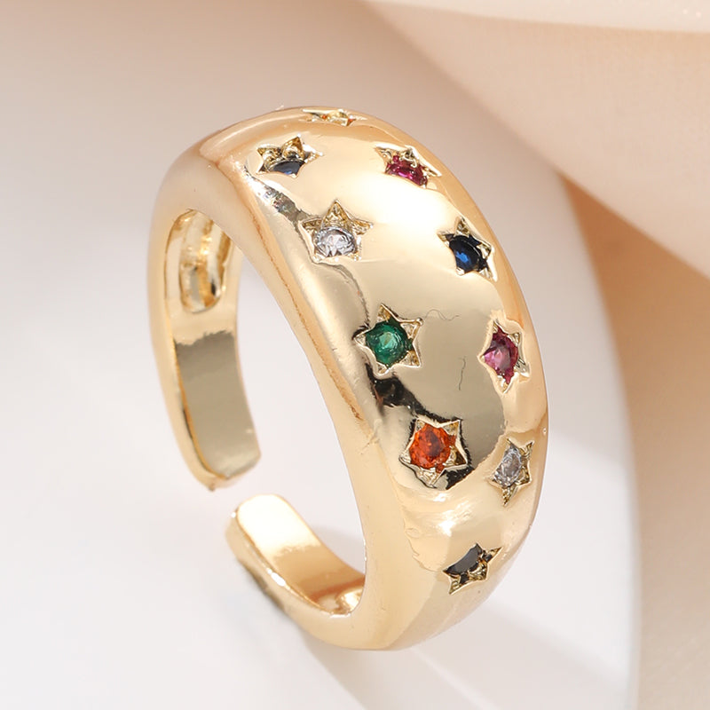 Casual Streetwear Geometric Star Copper Inlay Zircon Open Rings