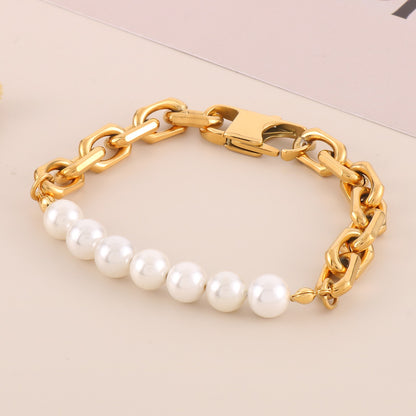 Simple Style Classic Style Geometric Stainless Steel Freshwater Pearl Bracelets In Bulk