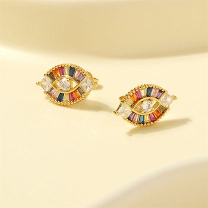 1 Pair Elegant Shiny Devil's Eye Plating Inlay Copper Zircon 18k Gold Plated Ear Studs